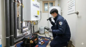 겨울철 난방 효율을 위한 보일러 점검 및 청소 작업 모습